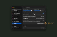 Under the keyboard settings in System Preferences, select Keyboard Shortcuts.